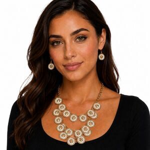 Triple Layer Gold Plated White Lion Head Jewelry Necklace Set Cuban Chain NEW